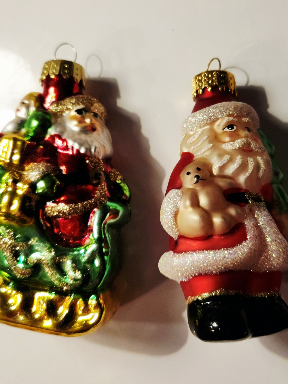 Vintage Unique Treasures Blown Glass Santa Ornaments - Set of 2 Sleigh & Teddy